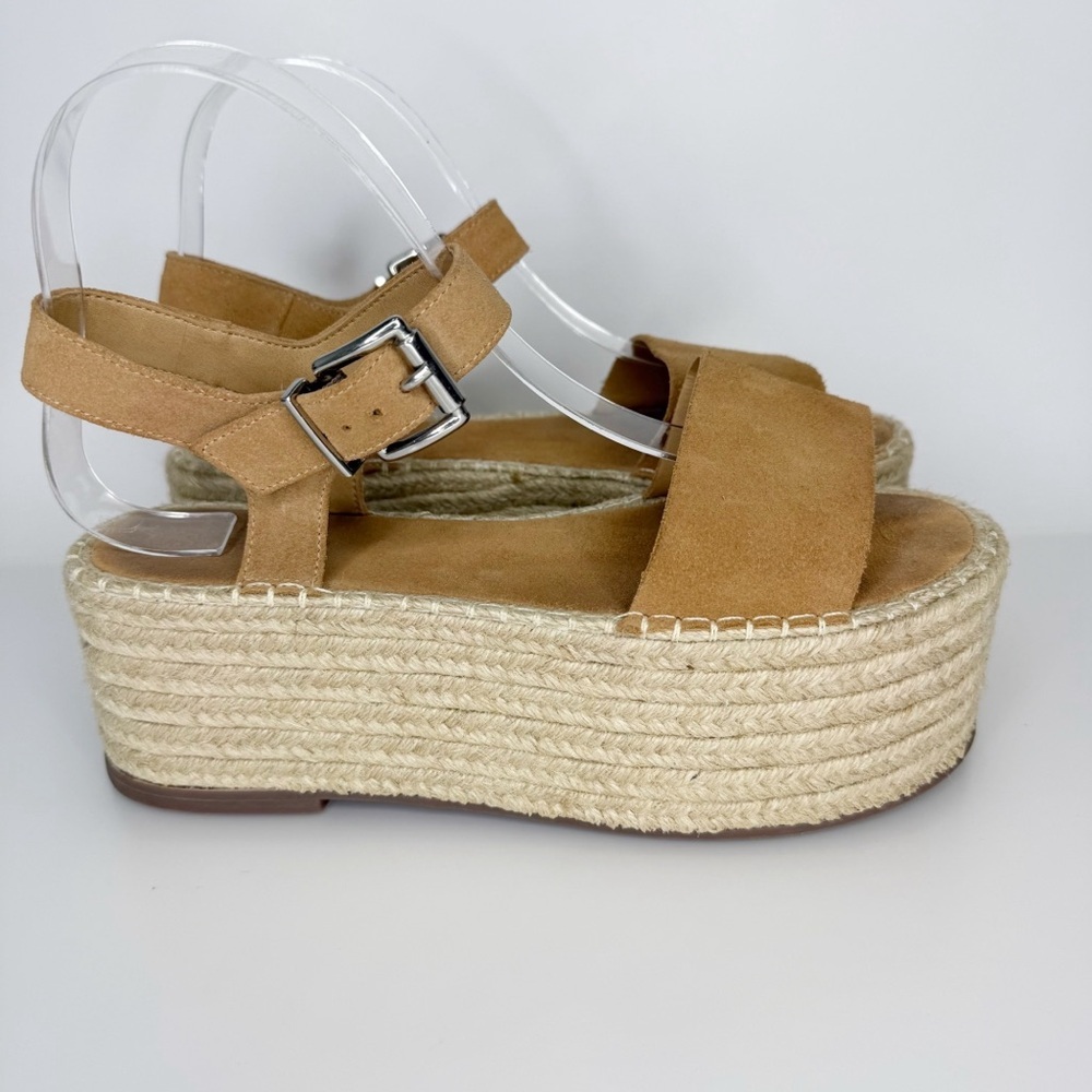 Schutz Tan Suede Leather Platform Jute Espadrille Sandals Women’s 8